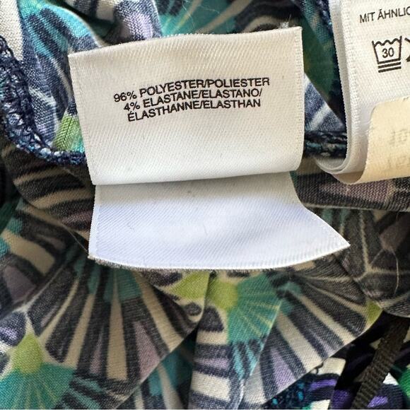 Evan Picone Dress Teal Green Purple Print Short Sleeve Faux Wrap Ruched Size 4 - Picture 11 of 12